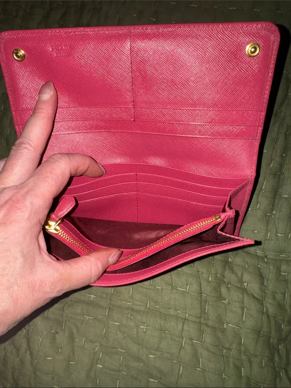 Prada Pink Saffiano Leather Continental Wallet with Gold Logo - Picture 8 of 16